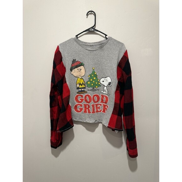 Rework Upcycle Grunge Oversize Charlie Brown Holiday Christmas Sweater L/XL - Picture 1 of 5